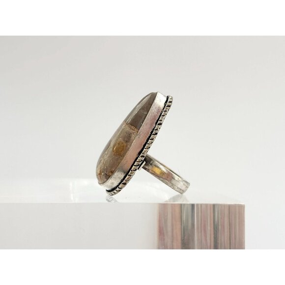 Agate Teardrop Shaped Southwest Style 925 Sterling Silver Vintage Ring - sz 5 - Picture 6 of 9